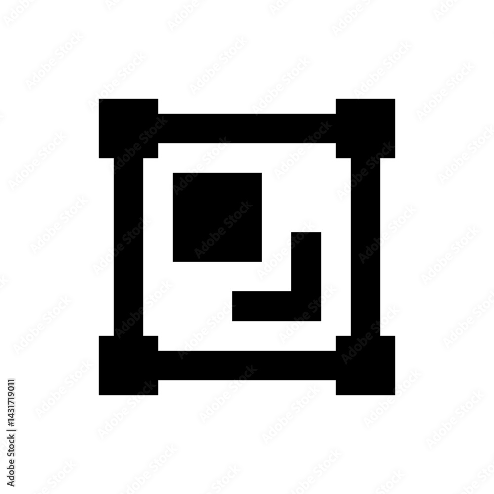 Poster black geometric shapes arranged in a square frame with a smaller square and an l shape inside it
