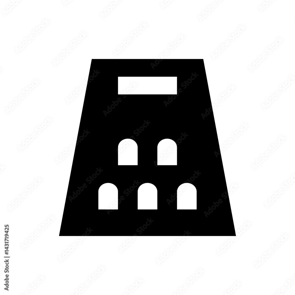 Poster illustration of a black grater with rectangular and arched openings on a white background view simpl