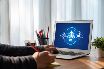 AI ethics responsibility standard law and rules on computer screen provide report of AI ethic...
