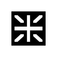 Obraz premium Abstract white cross with diagonal bars on a black square background creating a geometric pattern design