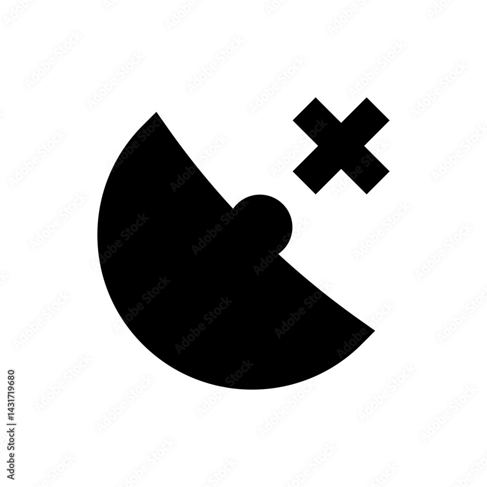 Aufkleber black and white graphic of a curved shape with a circle and an x symbol in a minimalist design style