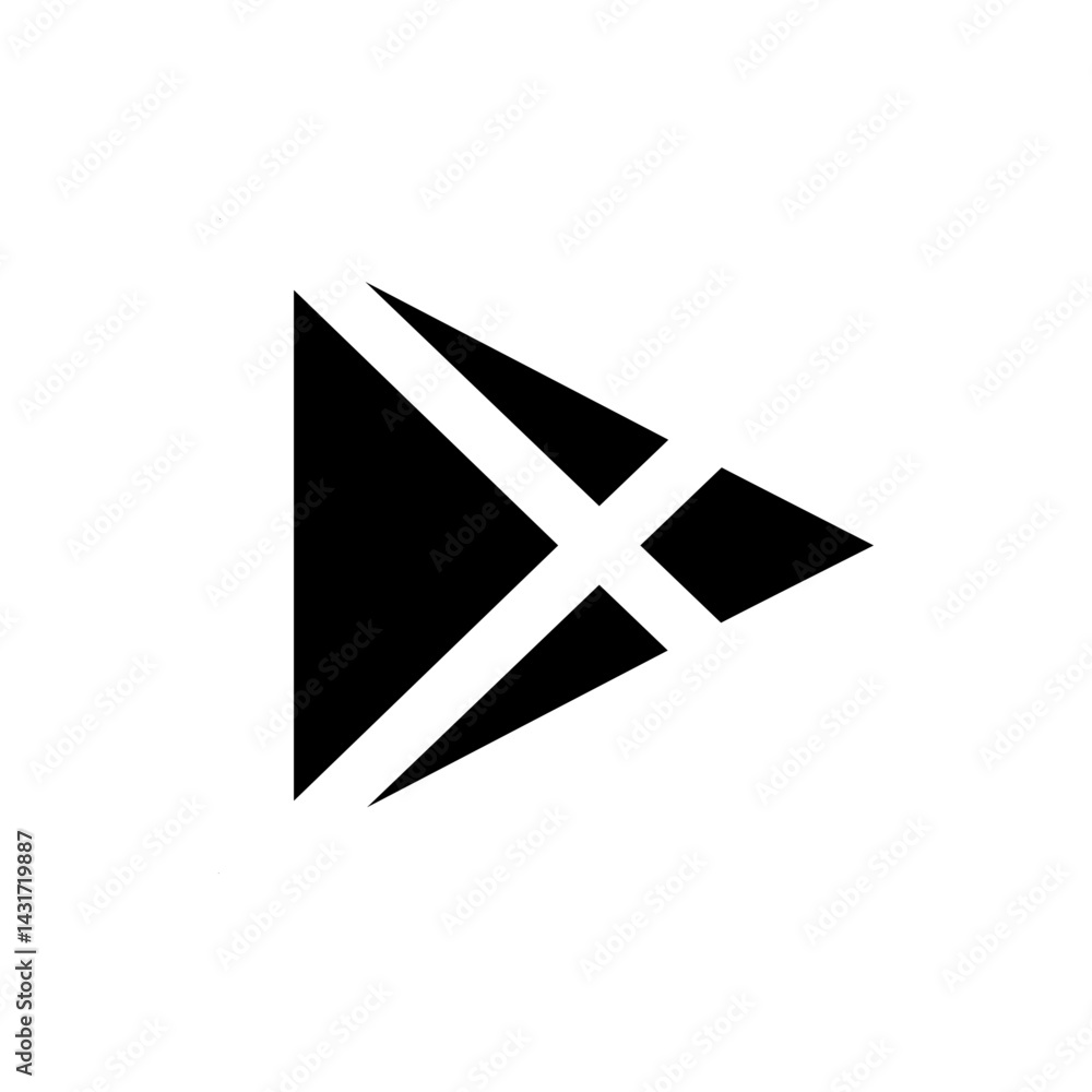 Poster black and white graphic of a play button made of triangles and intersecting white lines forming a cr