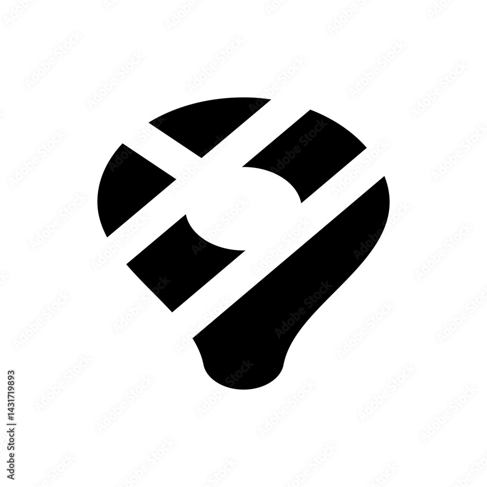 Poster black location pin icon with white stripes and circular cutout creating a modern design element look