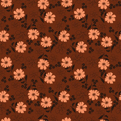 Seamless floral pattern, liberty ditsy print with a delicate rustic motif. Cute botanical design: simple small bouquets, tiny hand drawn flowers, leaves on a light background