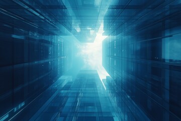 Upward view: modern blue architecture.