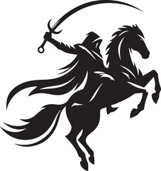 Silhouette of Medieval Warrior on Horse with Sword – Vector Art	