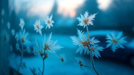 Frozen flowers winter background