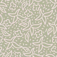 Seamless floral pattern, liberty ditsy print with a delicate rustic motif. Cute botanical design: simple small bouquets, tiny hand drawn flowers, leaves on a light background