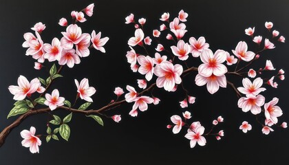 Delicate cherry blossoms on black background