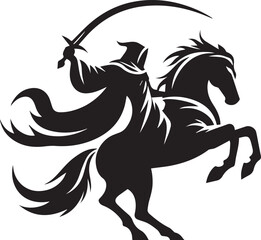 Silhouette of Medieval Warrior on Horse with Sword – Vector Art	