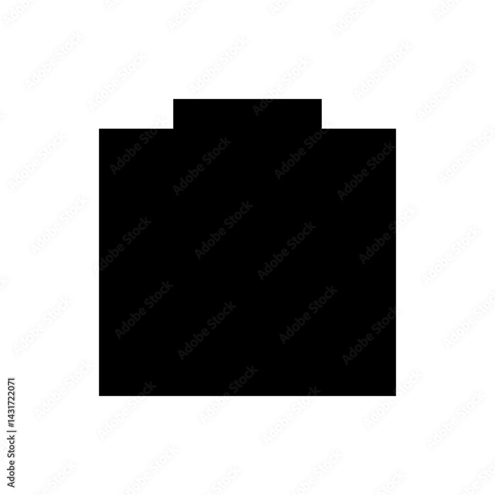 Poster illustration of a solid black battery shape with a rectangular top against a white background image 