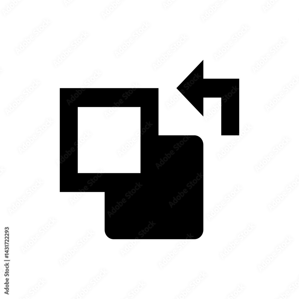 Poster black graphic featuring a square outline with an arrow pointing left, positioned above a solid block