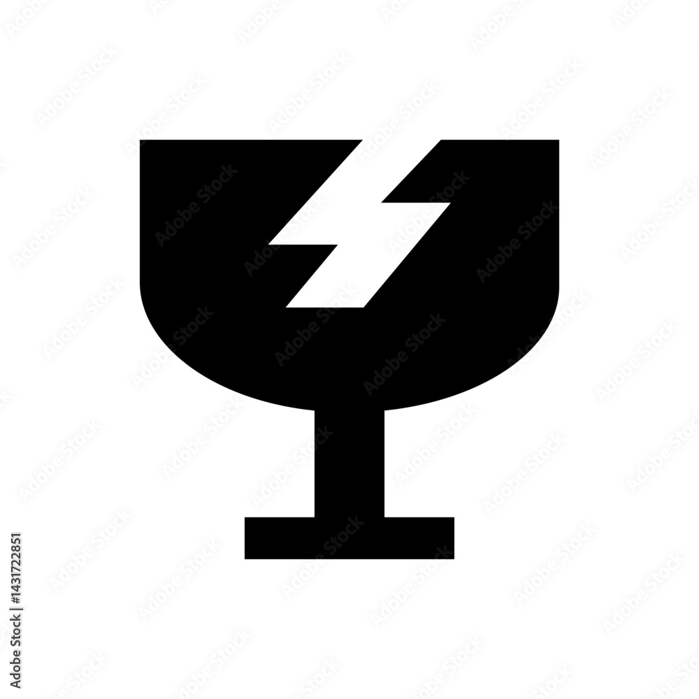 Aufkleber black fragile symbol with a white lightning bolt inside a cup on a white background simple vector de