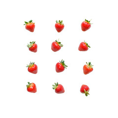 Twelve Fresh Strawberries in a Grid Pattern on Transparent Background