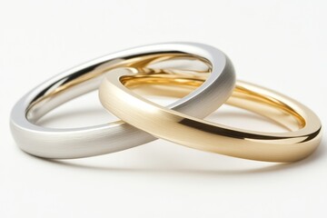 Two intertwined wedding bands, showcasing contrasting metals.