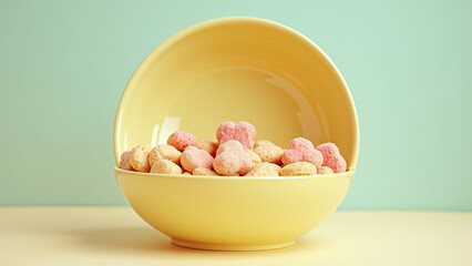 Yellow Bowl Filled with Shaped Cereal