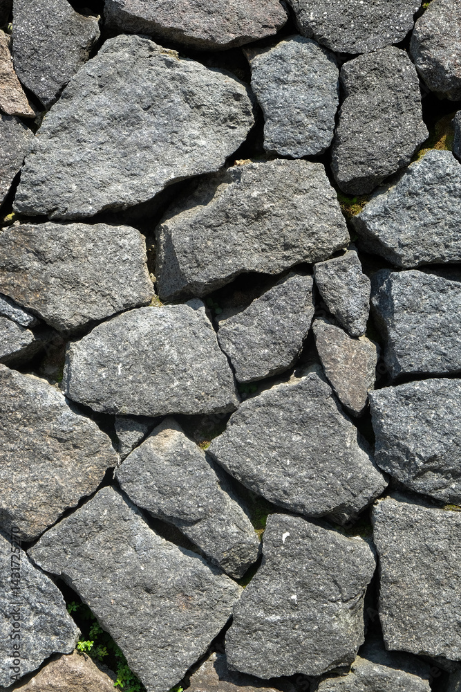 Poster abstract pattern, shape and texture of vertical stone wall. background of stone wall pattern and tex