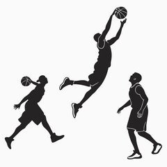 Professional Basketball Players Silhouettes: Action Shots.