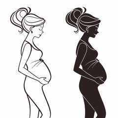 Pregnant Woman Silhouette Line Art: Maternity, Motherhood.
