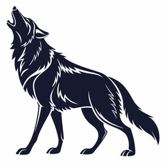 Howling Wolf Silhouette Vector Art - Dark Navy Blue - Majestic Animal Design.