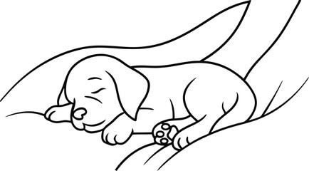 Line Art Illustration Of Cute Sleeping Puppy Resting In Hand Design