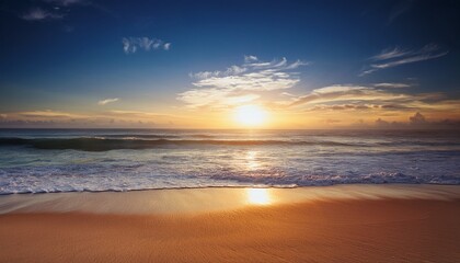 Fototapeta premium sunrise horizon cool sea background on horizon tropical sandy beach