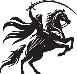 Silhouette of Medieval Warrior on Horse with Sword – Vector Art	