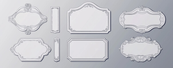Vintage Frames and Labels Set - Elegant Decorative Elements on Flat Gray Background, Vector Illustration for Branding & Design