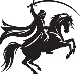 Silhouette of Medieval Warrior on Horse with Sword – Vector Art	