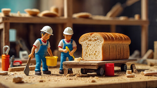 Miniature Construction Workers and Giant Bread Slice A Hilarious Diorama