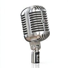 Fototapeta premium Vintage microphone close up shot on white background