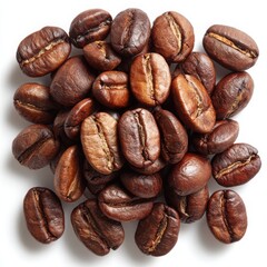 Fototapeta premium Pile of roasted coffee beans closeup on white background