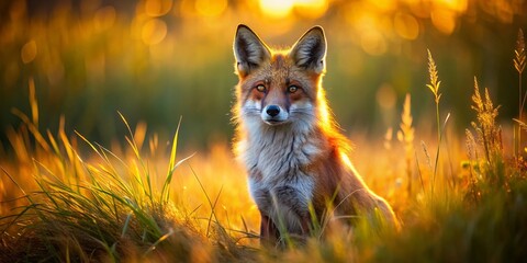 Fototapeta premium Majestic Fox in Tall Grass - Wildlife Stock Photo