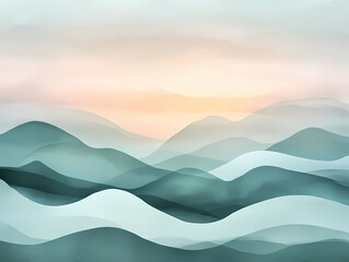 Pastel Sunrise Over Green Waves | JPG | 300 DPI