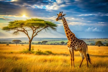 Obraz premium Majestic Giraffe in Serengeti Plains, Kenya, Africa - Wildlife Photography