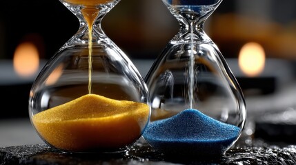 Two sand timers with sand falling out of them