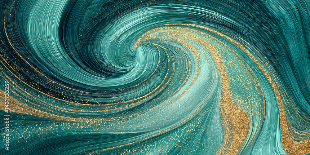 Aufkleber Abstract teal and gold swirl pattern, creating a luxurious and dynamic visual effect, ideal for design backgrounds or artistic projects