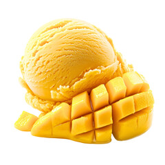 Mango Dream: A close-up shot captures the inviting allure of mango ice cream, served alongside a beautifully sliced mango. Perfect for culinary and food content, evoking delight.