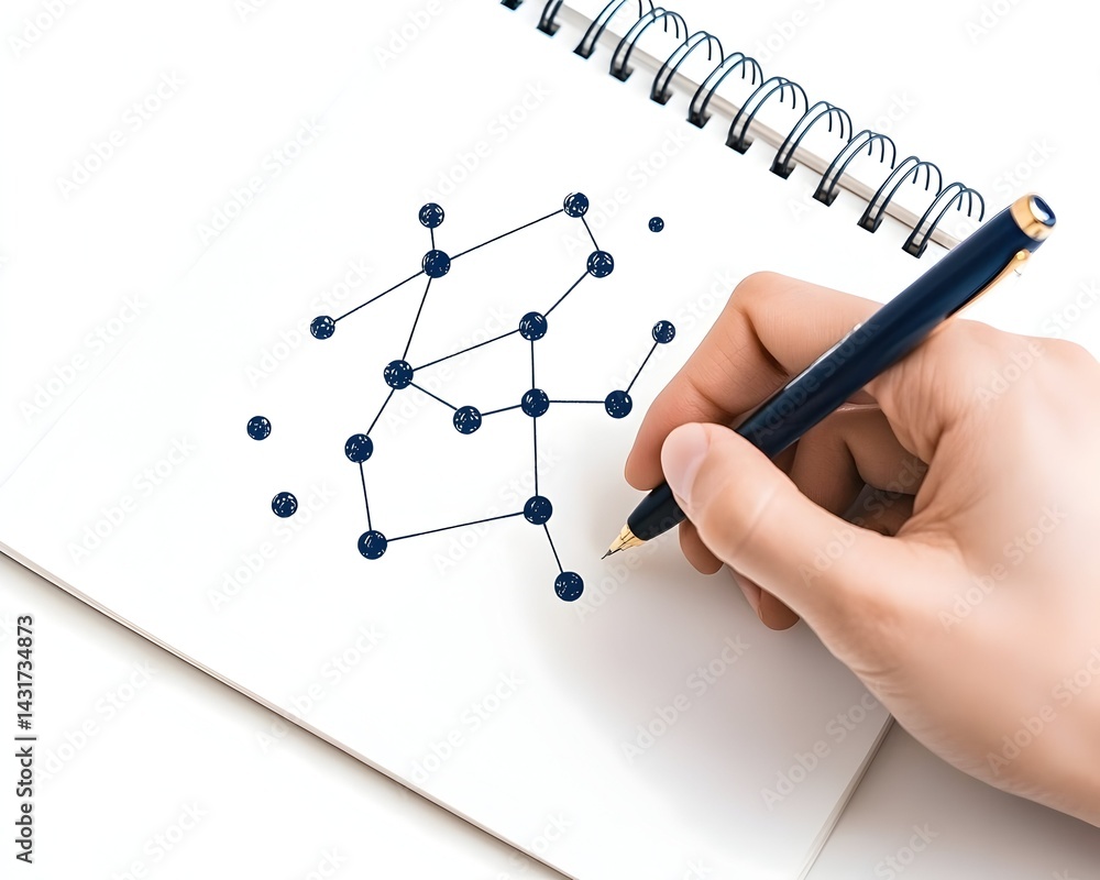 Poster hand drawing a network diagram on a notepad