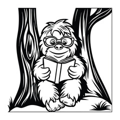 Fototapeta premium cute bigfoot wearing glasses and reading a book