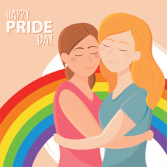 Hugging women pride embrace. Vector
