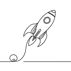 Fototapeta premium Rocket launching with a playful line art design 