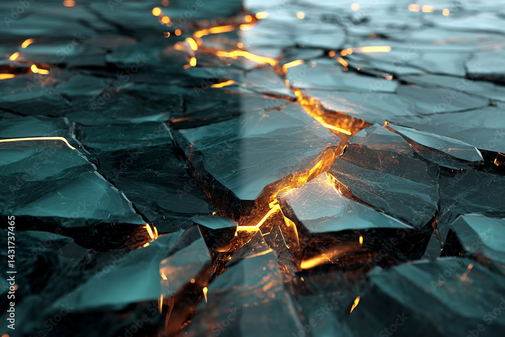Aufkleber dark teal fractured surface with glowing orange cracks, creating a dramatic and intense visual effec