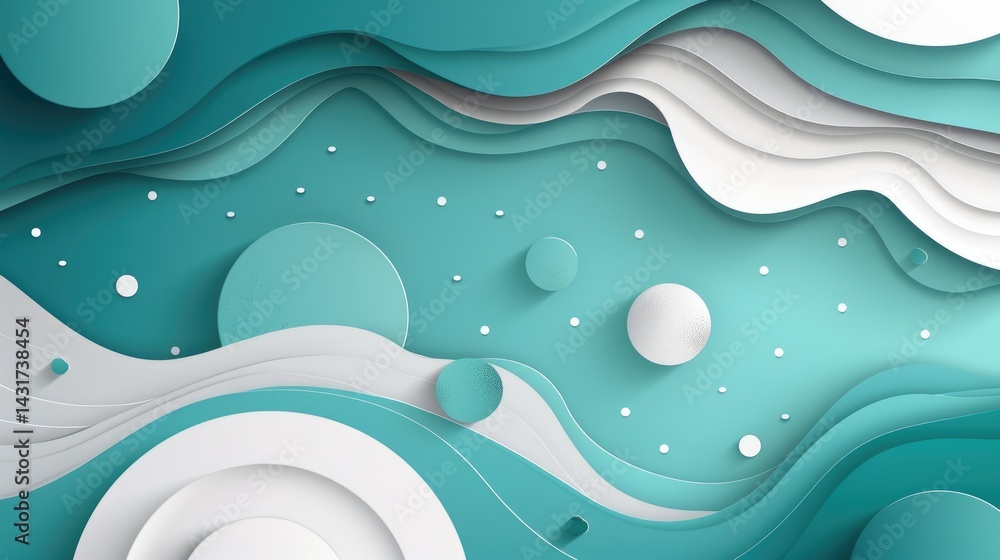 Poster layered ocean waves in teal and beige tones creating an abstract background. background image of 3d 