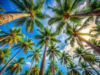 Obraz premium Majestic Palm Trees Reaching for the Sky - Tropical Paradise Stock Photo