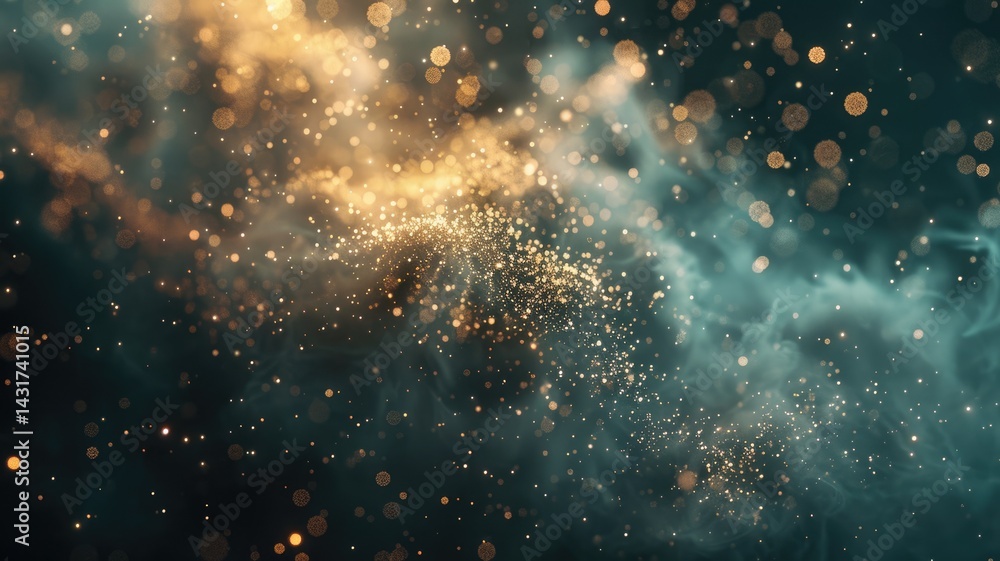 Poster abstract galaxy with swirling blue and orange particles. digital artwork for design of cloud and smo