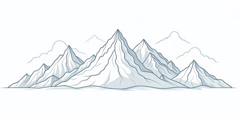 Majestic Snowy Mountain Range Line Art - Minimalist Winter Landscape Illustration
