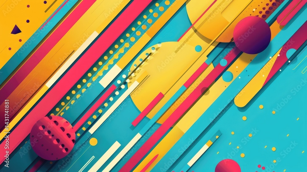 Poster abstract colorful geometric shapes effect on surface of digital cyber design express scene of cybers