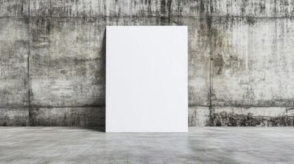 Minimalist white poster mockup against textured concrete wall for print design presentation