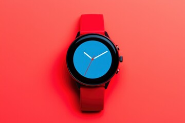 Modern smartwatch displaying time on vibrant red background